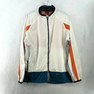 Nike Wind Breaker Jacket Youth Boy Sz L 12-14 White Orange Blue Full Zip Pockets
